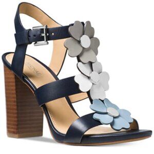 MICHAEL Michael Kors ‘Kit Dress’ Leather Blue Floral T-Strap Heels Size 9.5
